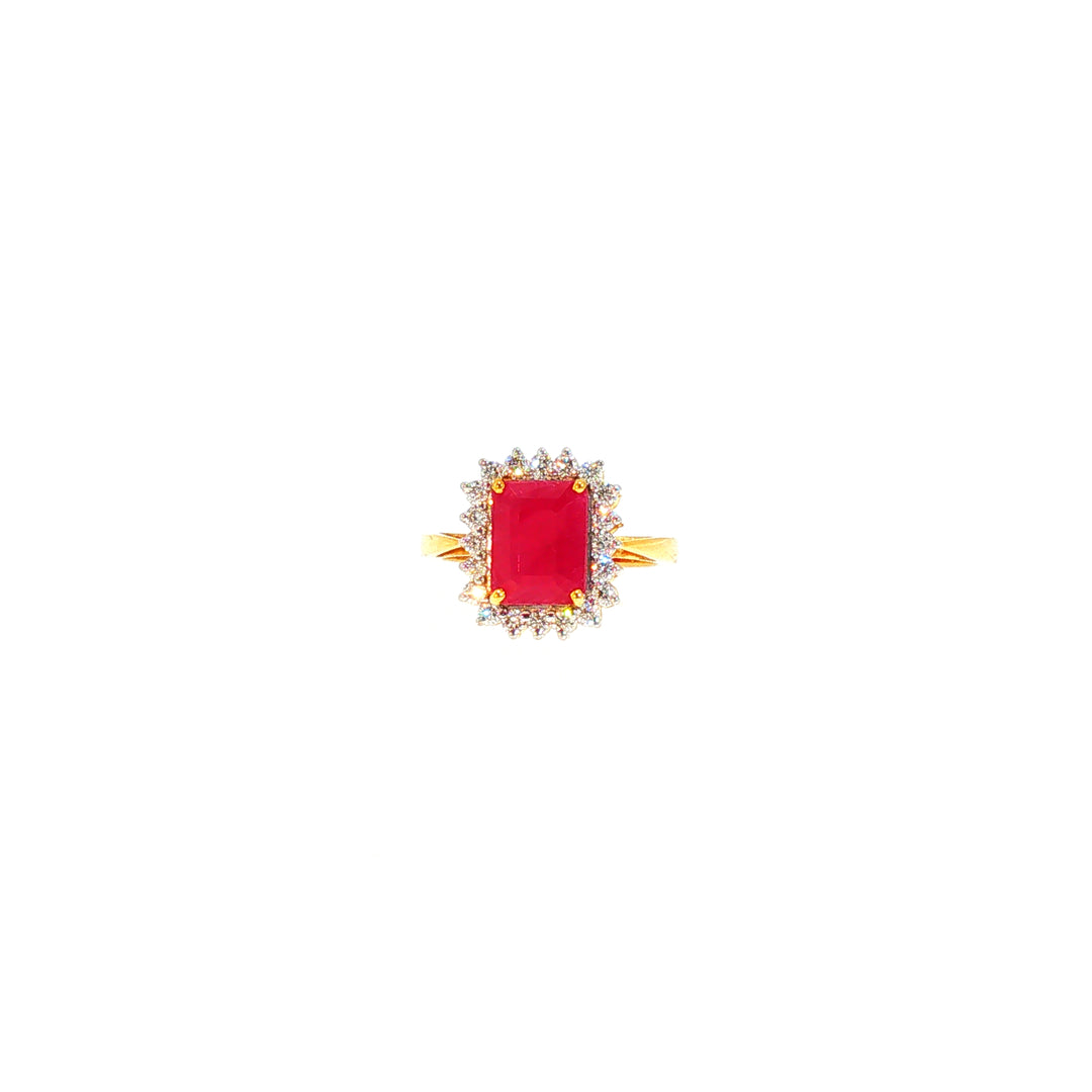 14K YG Cluster Diamond, Ruby Ring-1pc
