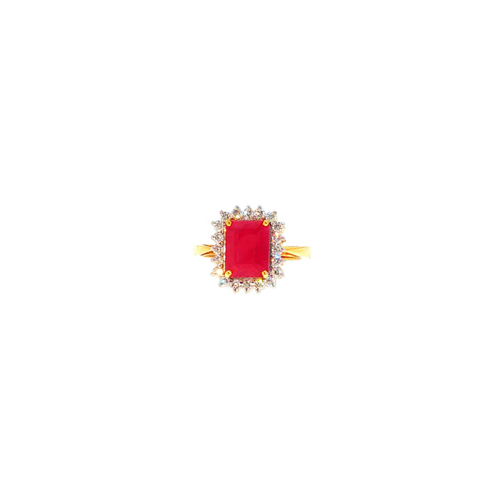 14K YG Cluster Diamond, Ruby Ring-1pc