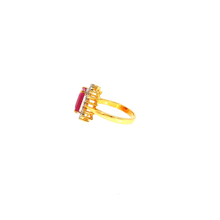 14K YG Cluster Diamond, Ruby Ring-1pc