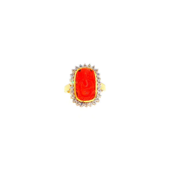 14K YG Cluster Diamond, Coral Ring-1pc