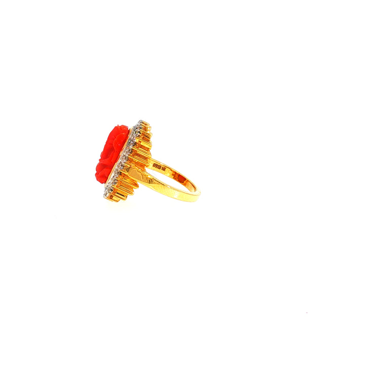 14K YG Cluster Diamond, Coral Ring-1pc