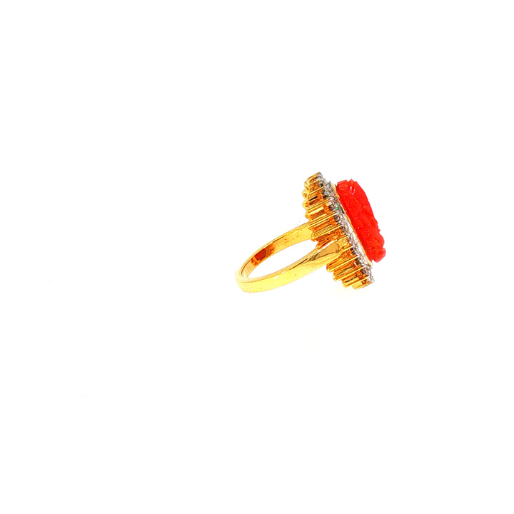 14K YG Cluster Diamond, Coral Ring-1pc