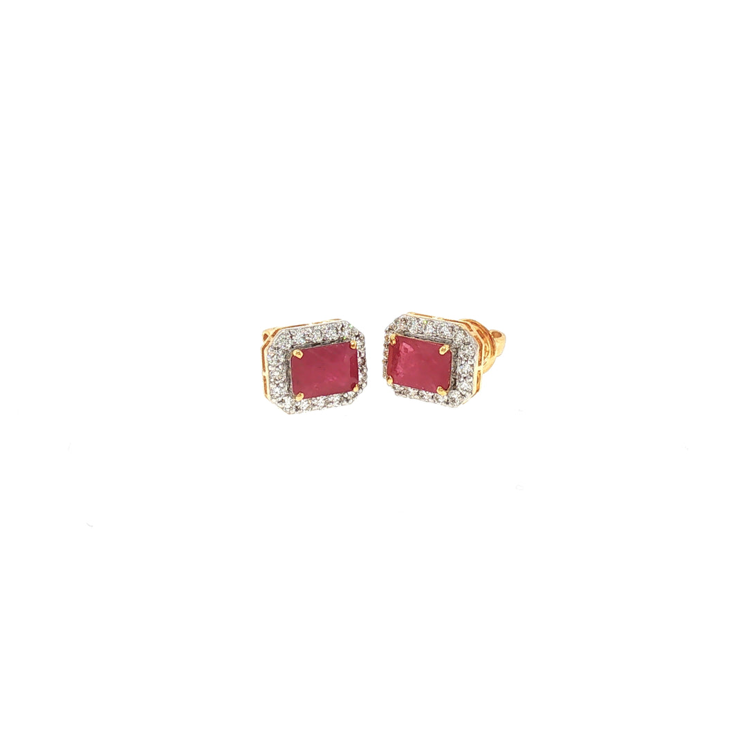 14K YG Cluster Diamond with Ruby Earring