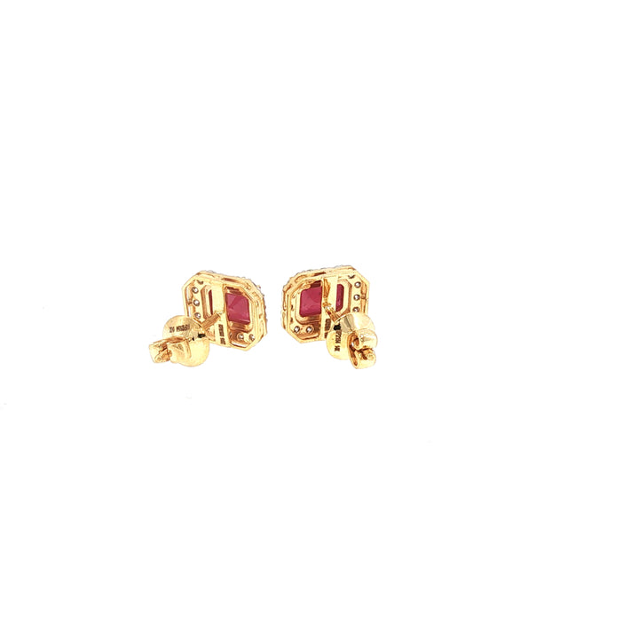 14K YG Cluster Diamond with Ruby Earring