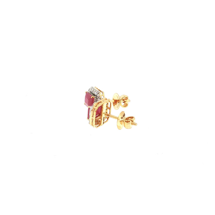 14K YG Cluster Diamond with Ruby Earring