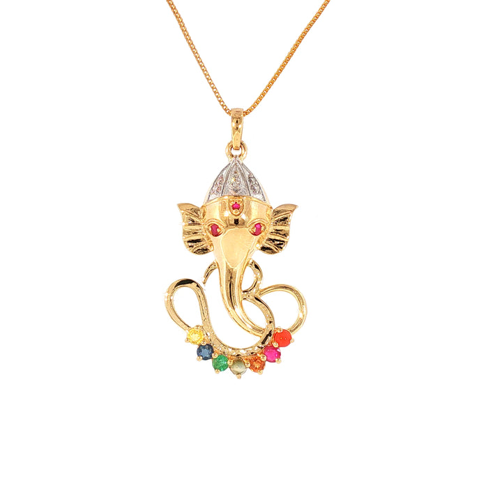 14K YG Ganesh Diamond, Navaratna Pendant-1pc