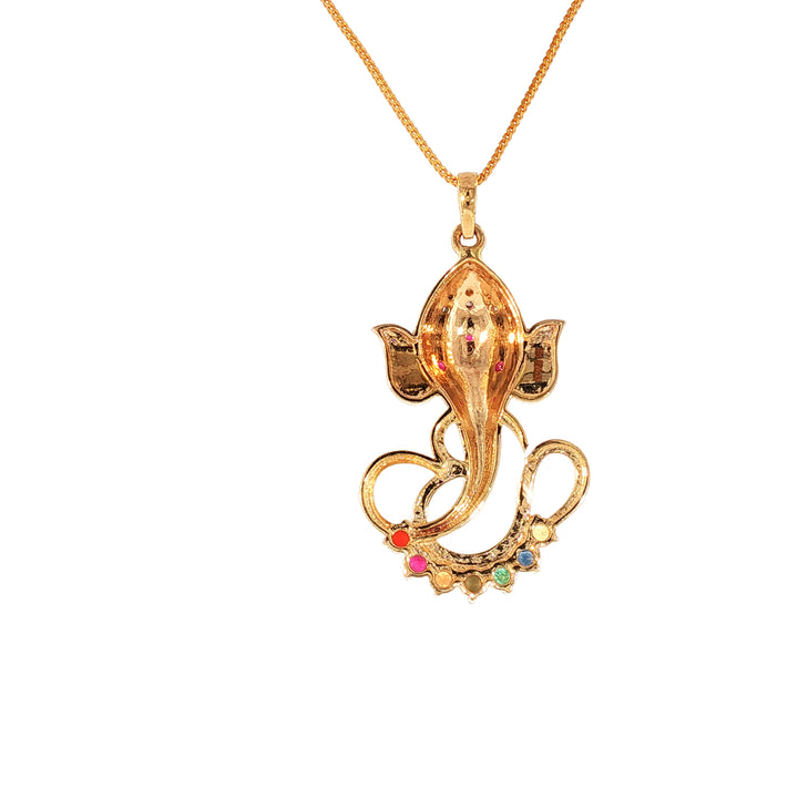 14K YG Ganesh Diamond, Navaratna Pendant-1pc