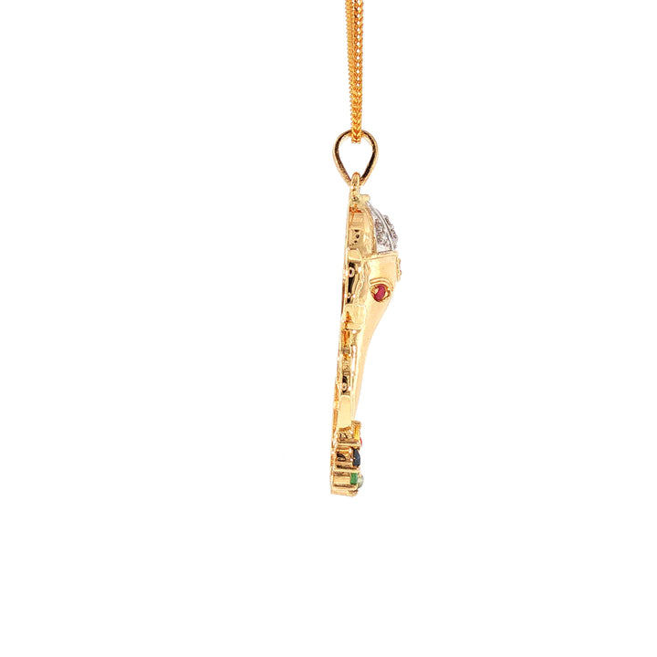 14K YG Ganesh Diamond, Navaratna Pendant-1pc