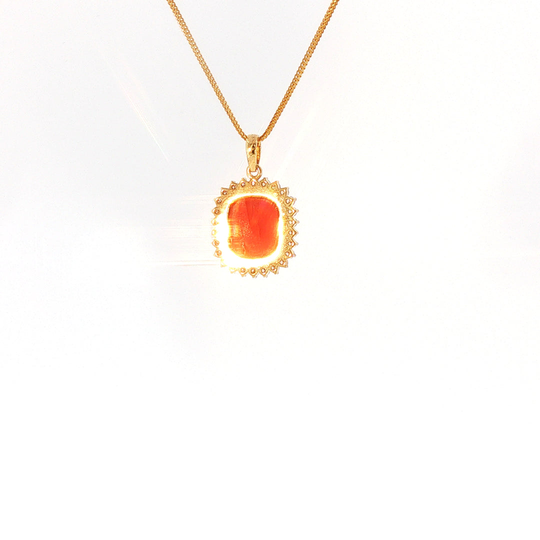 14K YG Cluster Diamond, Coral Pendant-1pc