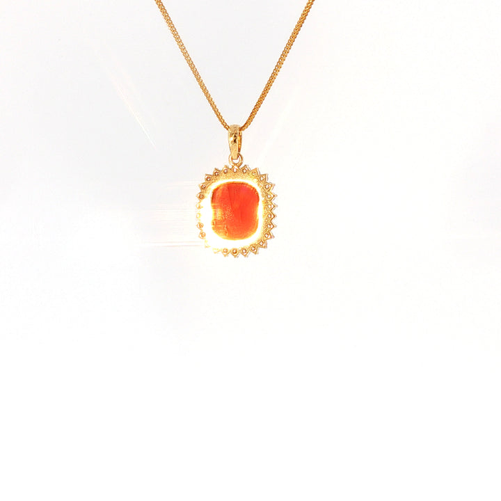 14K YG Cluster Diamond, Coral Pendant-1pc
