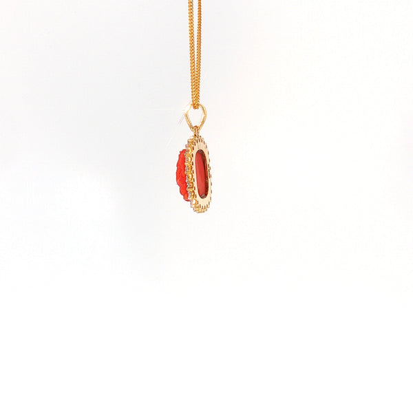 14K YG Cluster Diamond, Coral Pendant-1pc