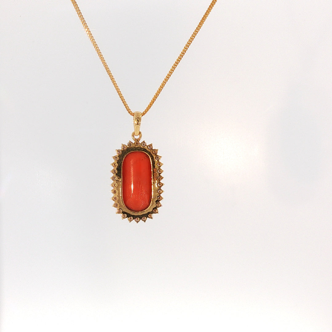 14K YG Cluster Diamond, Coral Pendant-1pc