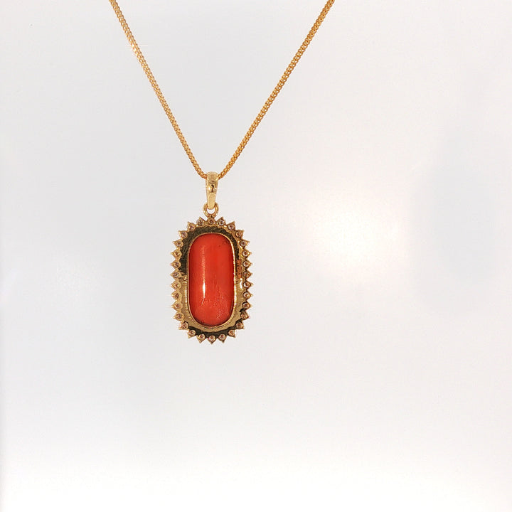 14K YG Cluster Diamond, Coral Pendant-1pc