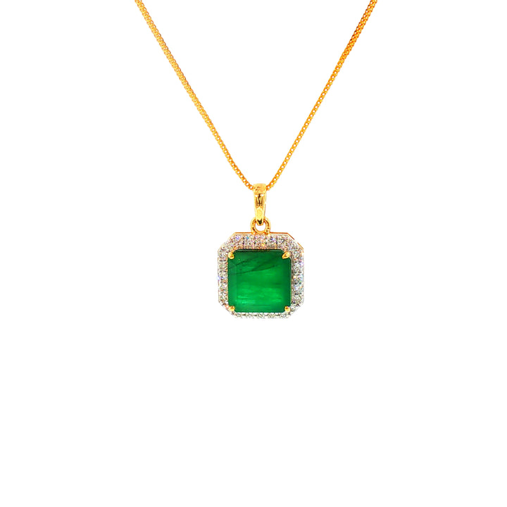 14K YG Cluster Diamond, Emerald Pendant-1pc