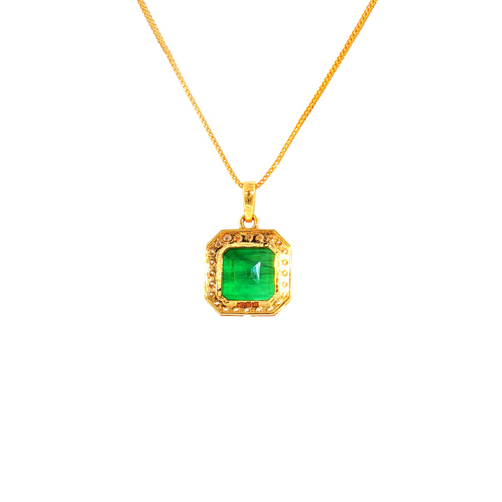14K YG Cluster Diamond, Emerald Pendant-1pc