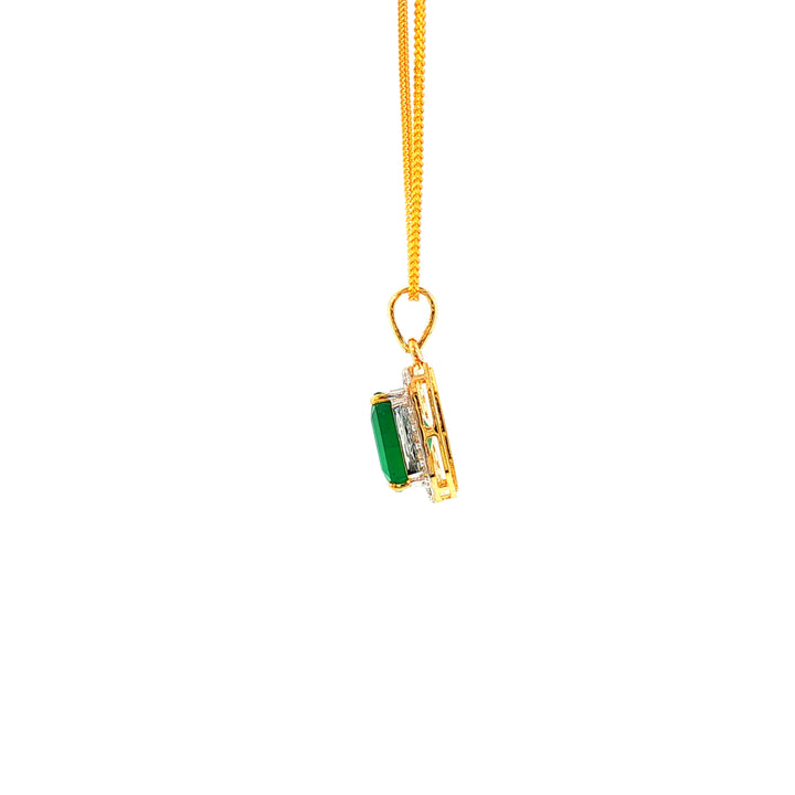 14K YG Cluster Diamond, Emerald Pendant-1pc