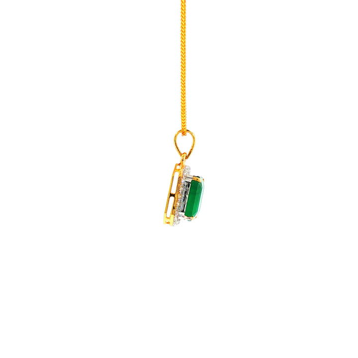 14K YG Cluster Diamond, Emerald Pendant-1pc