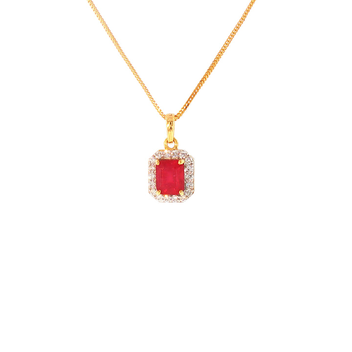 14K YG Cluster Diamond, Ruby Pendant-1pc