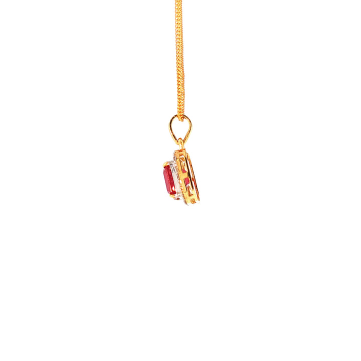 14K YG Cluster Diamond, Ruby Pendant-1pc