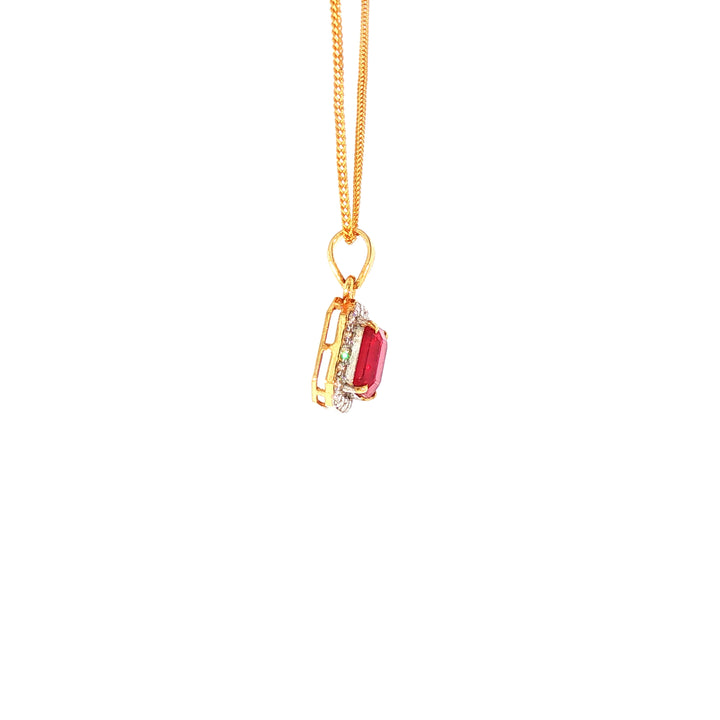 14K YG Cluster Diamond, Ruby Pendant-1pc