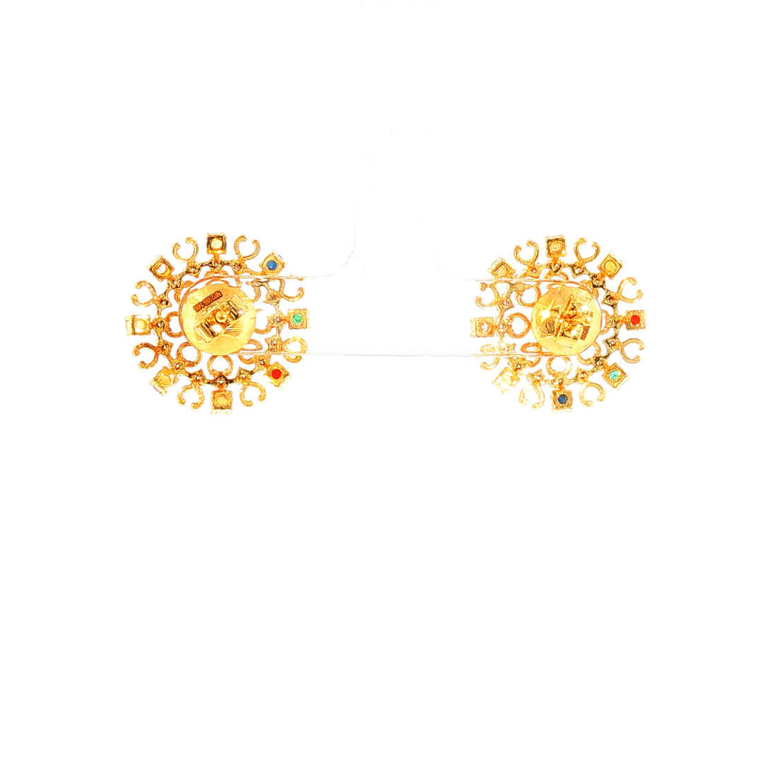 14K YG Cluster Diamond, Navaratna Earring-1pair