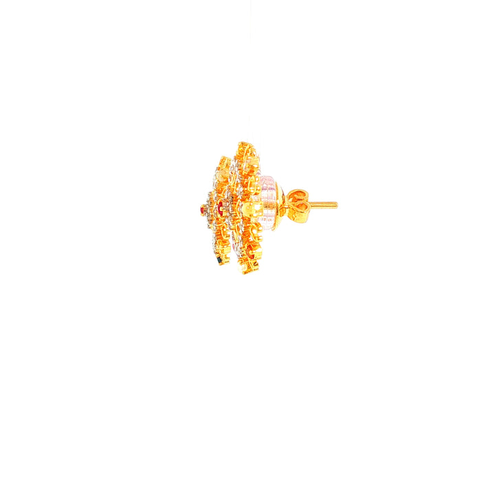 14K YG Cluster Diamond, Navaratna Earring-1pair