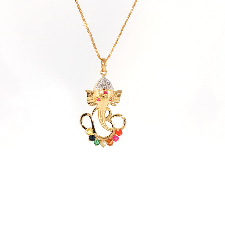 14K YG Ganesh Diamond, Navaratna Pendant-1pc