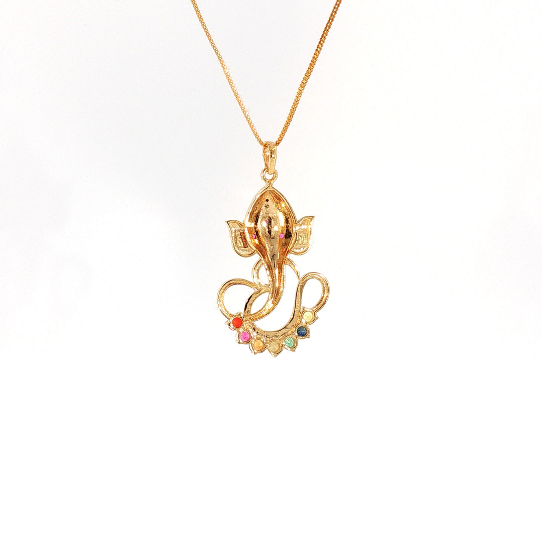 14K YG Ganesh Diamond, Navaratna Pendant-1pc