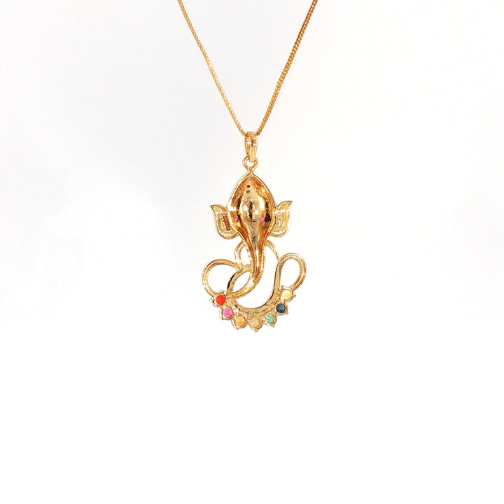 14K YG Ganesh Diamond, Navaratna Pendant-1pc