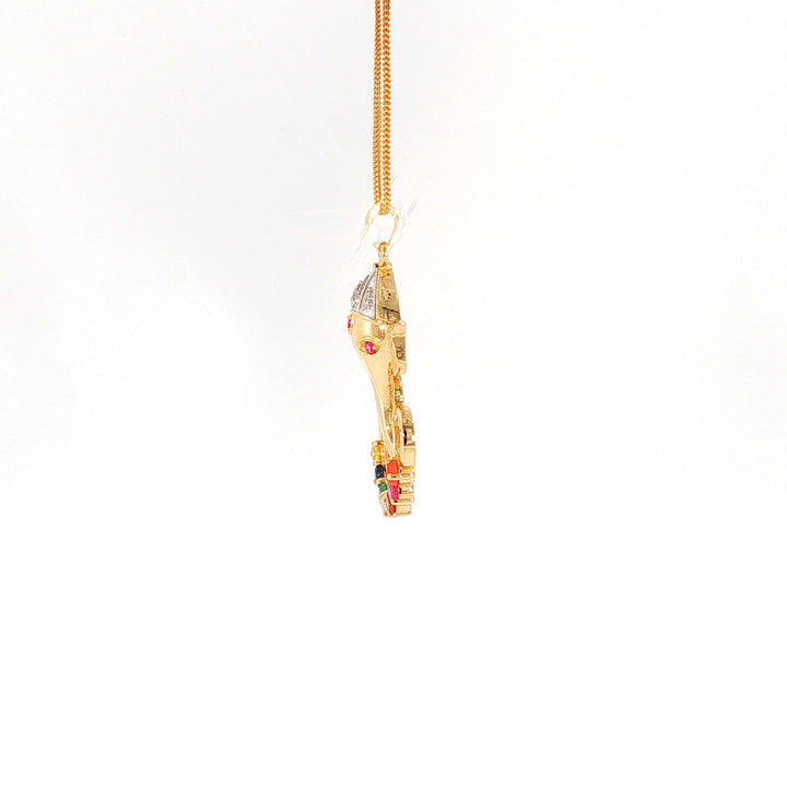 14K YG Ganesh Diamond, Navaratna Pendant-1pc