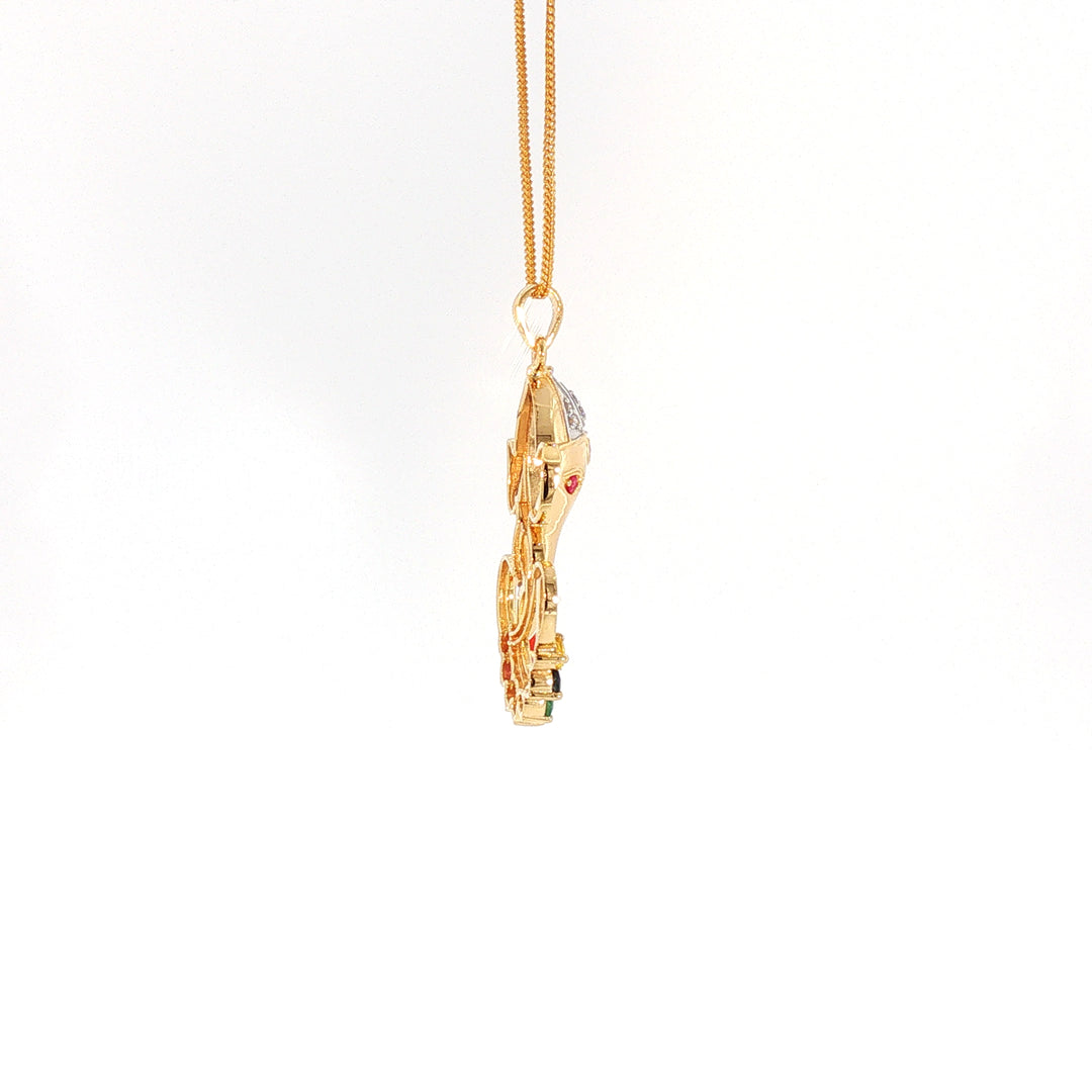 14K YG Ganesh Diamond, Navaratna Pendant-1pc