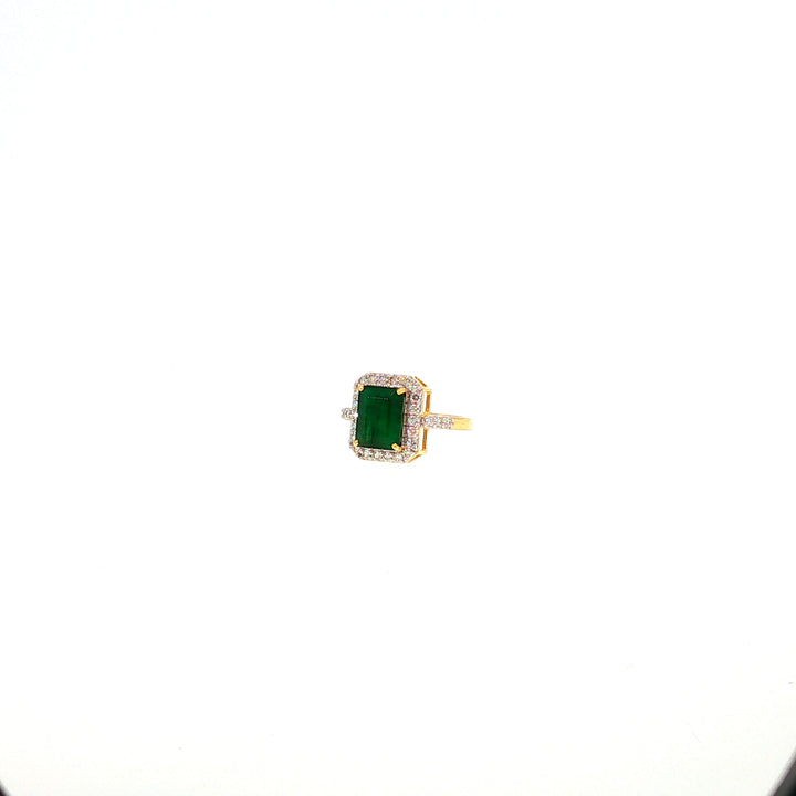 14K YG Cluster Diamond, Emerald Ring-1pc