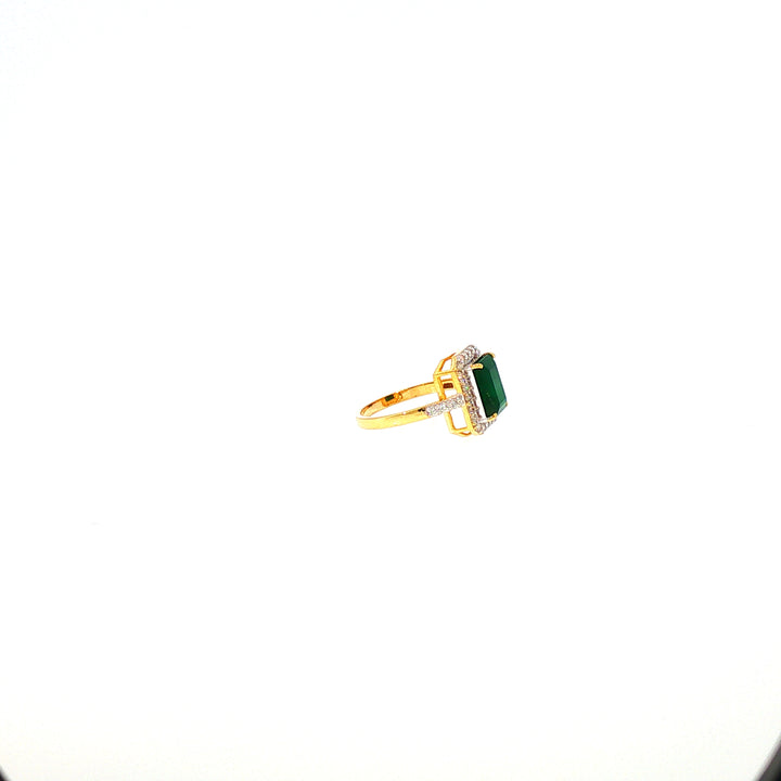 14K YG Cluster Diamond, Emerald Ring-1pc