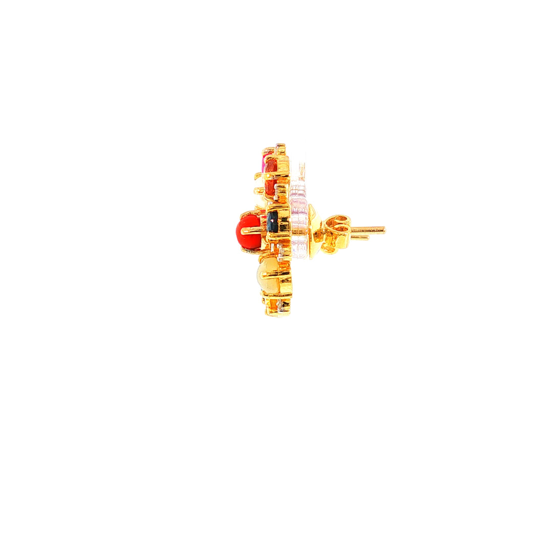 14K YG Cluster Diamond, Navaratna Earring-1pair