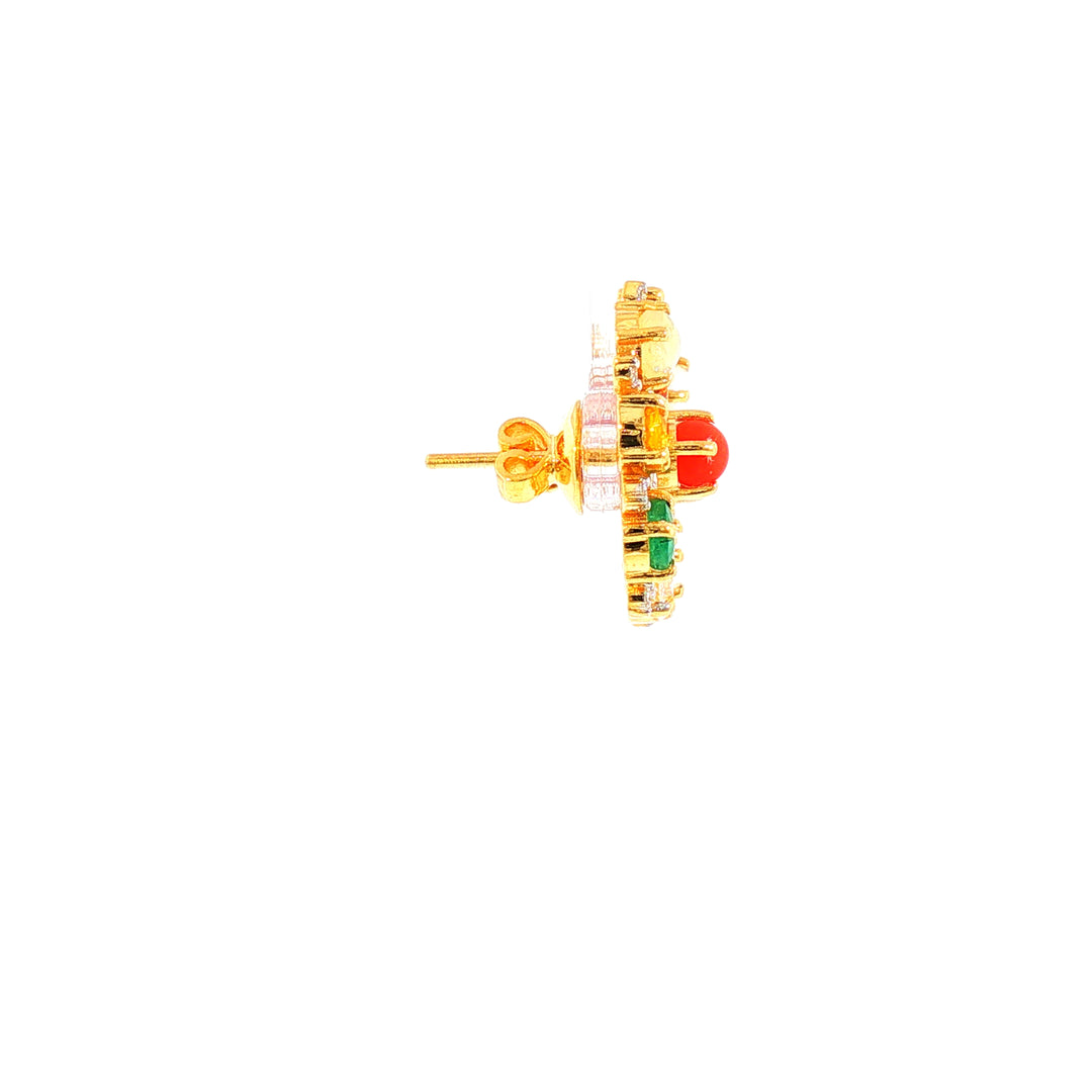 14K YG Cluster Diamond, Navaratna Earring-1pair