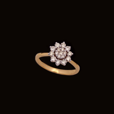 18K YG Women Flower Diamond Ring-1pc
