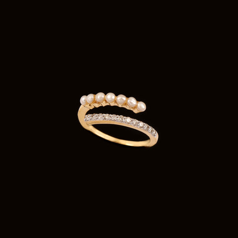 18K YG Women Cluster Diamond with Pearl Ring-1pc