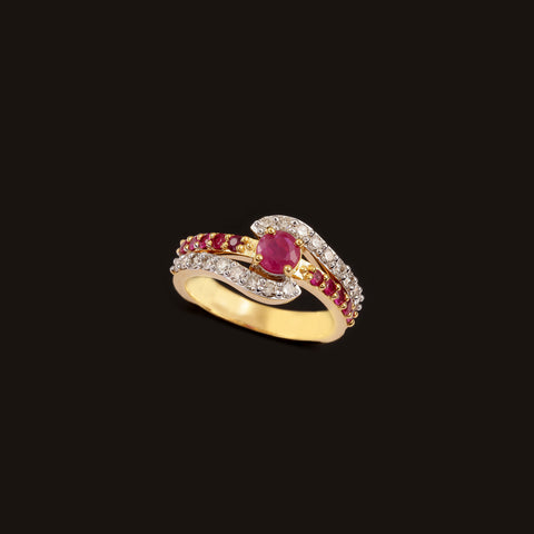 18K YG Women Cluster Diamond with Ruby Ring-1pc
