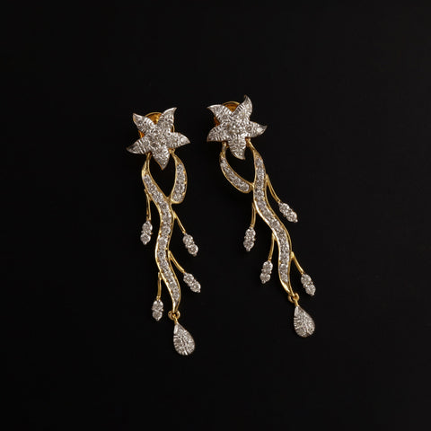 9K YG Women Cluster Diamond Earring-1pair