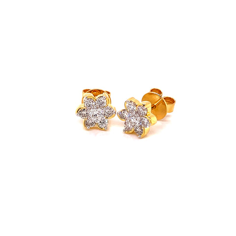 18K YG Women Flower Diamond Earring-1pair
