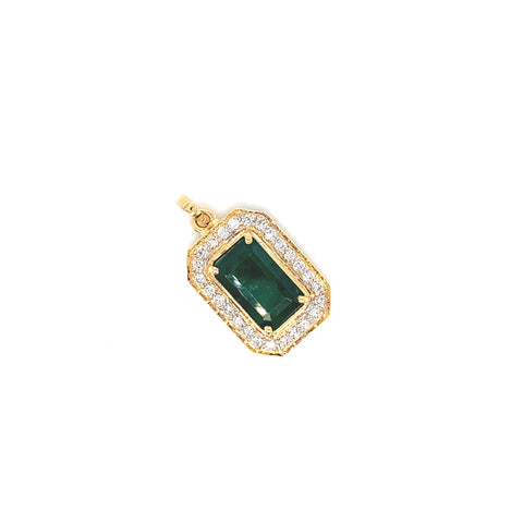 18K YG Cluster Diamond with Emerald Pendant-1pc