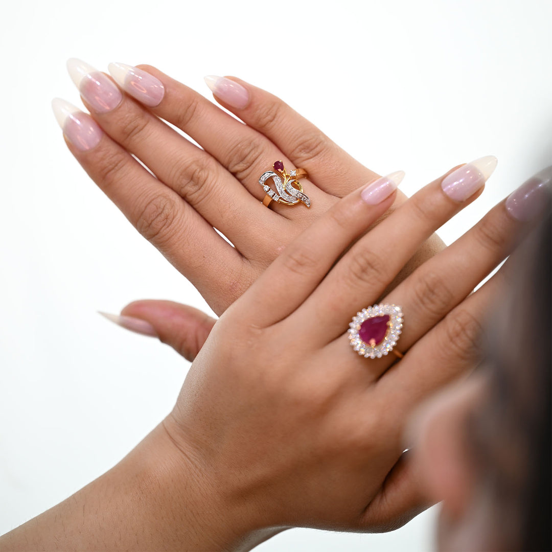 18K YG Cluster Diamond, Ruby Ring- 1pc