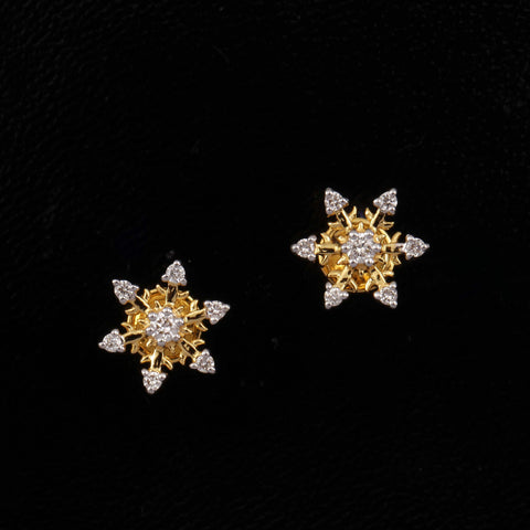 18K YG Cluster Diamond Earring-1pair