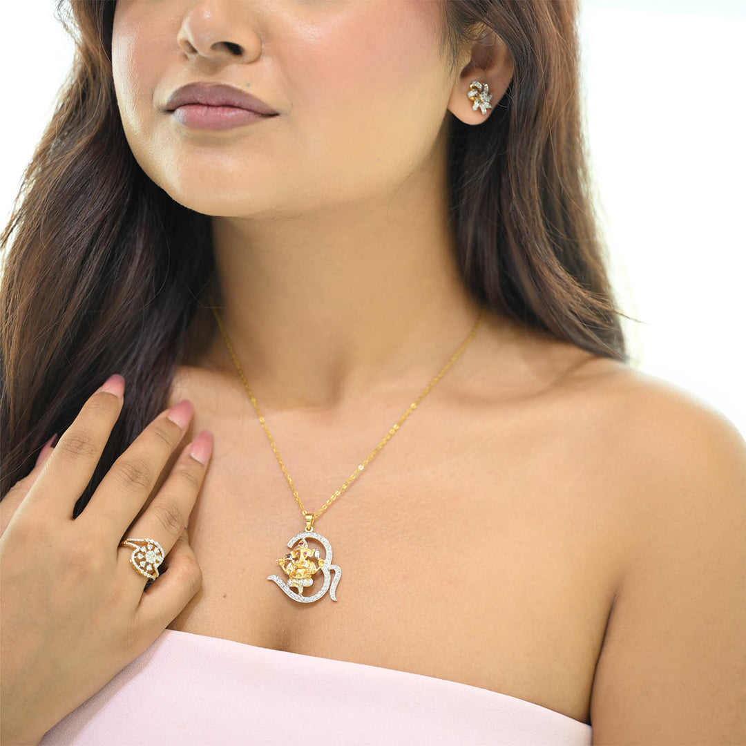 14K YG Om Ganesh Diamond with Ruby Pendant- 1pc