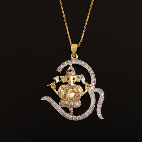 14K YG Om Ganesh Diamond with Ruby Pendant-1pc