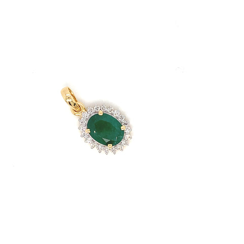 14K YG Cluster Diamond with Emerald Pendant-1pc