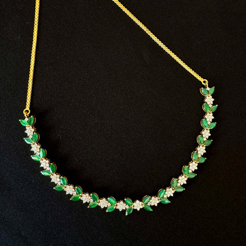 9K YG Princess Diamond with Created Emerald Necklace-1pc