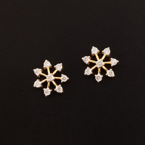 14K YG Flower Diamond Earring-1pair
