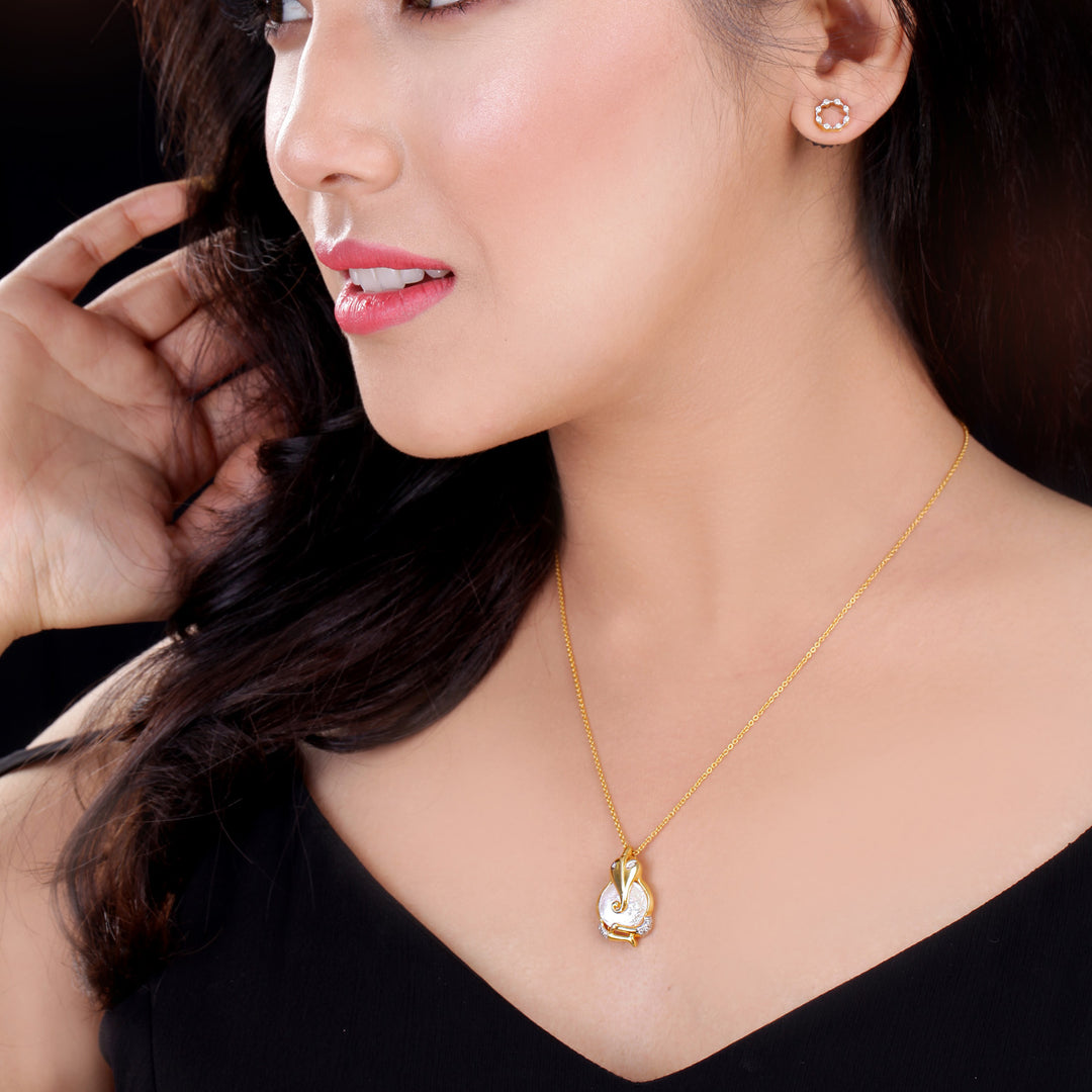 18K YG Ganesh Diamond with Pearl Pendant-1pc