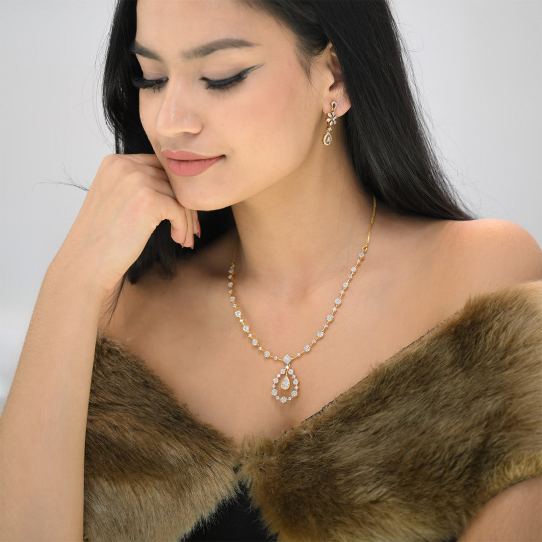 9K YG Princess Diamond Necklace- 1pc